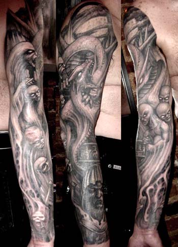 Dragon and demons sleeve tattoo. Placement: Arm