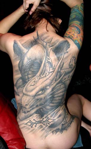 Comments: custom black and gray winged dragon tattoo