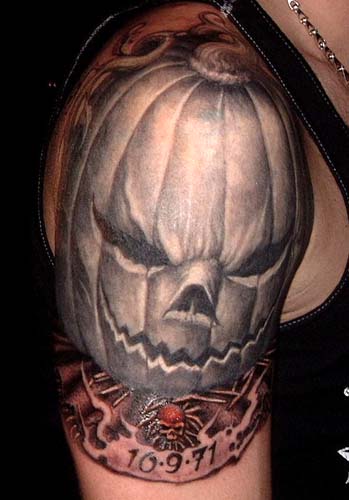 Another wild and unique jackolantern tattoo Love the detail under the 