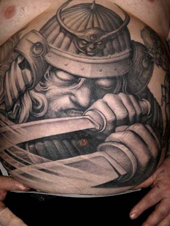 Comments: creepy evil black and gray warrior with a sword tattoo on the