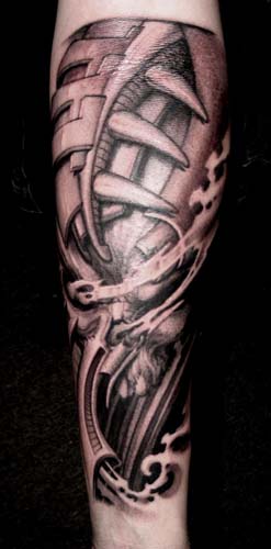 Paul Booth Biomechanic skull tattoo