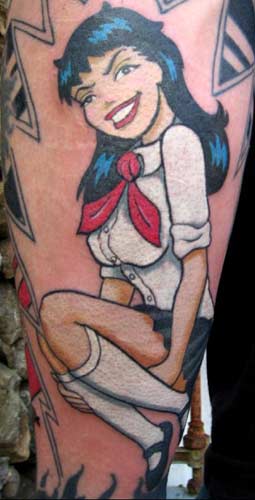 pin up girls tattoo. School girl pin up tattoo
