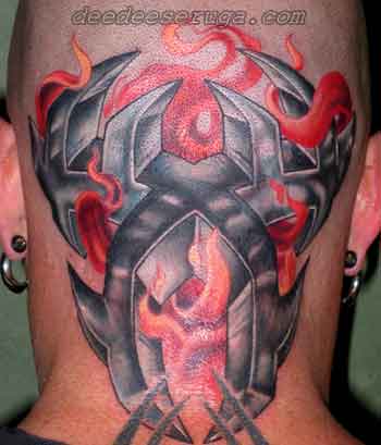 3-d tribal with flames tattoo click to view large image