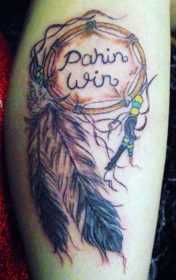 Dream Catcher with Indian name and feathers Customer wanted tattoo to be 