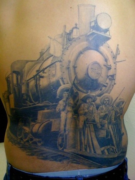 Looking for unique Tony Olivas Tattoos? Black and Gray Steam Engine Tattoo