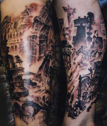 Looking for unique Blackwork tattoos Tattoos Burning City scape