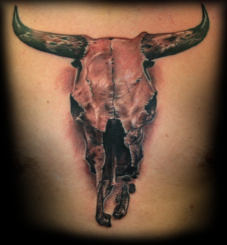 Comments Bull skull on chest 3 hrs Keyword Galleries Black and Gray 