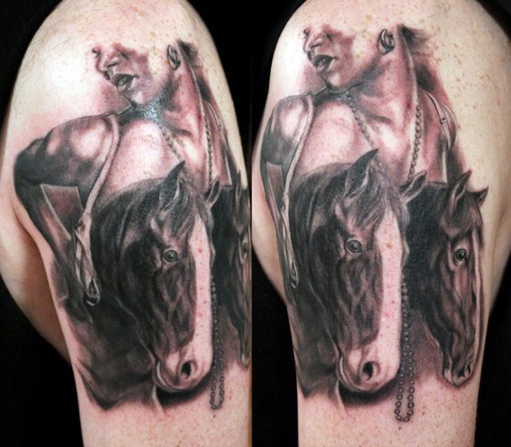 black and gray horse tits. Placement: Arm Comments: tattooed on artist eric 