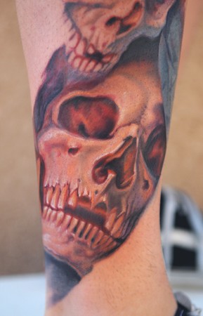 Placement: Leg Comments: Sneak Peek at Collaboration skull tattoo w/ Nikko 