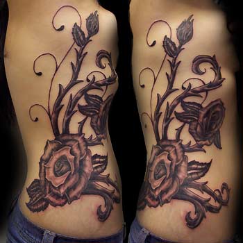 Beautiful Vine Rose Tattoo Designs 