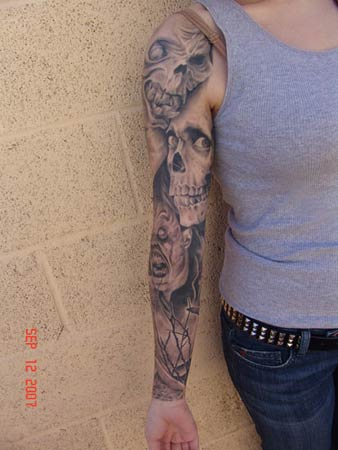 Tattoos Nevada Horror Faces Arm Sleeve click to view large image