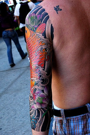 Dana Helmuth koi lotus and mantra sleeve back