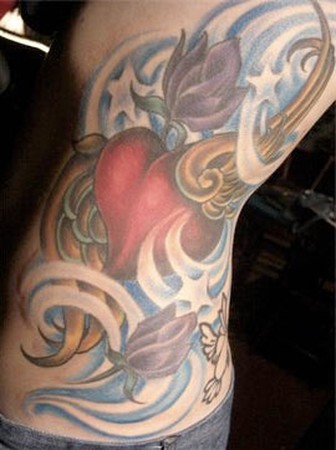 star tattoos ribs. quote tattoo on ribs. heart