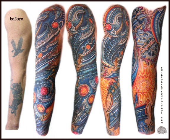Looking for unique Tattoos biomech sleeve coverup tattoo