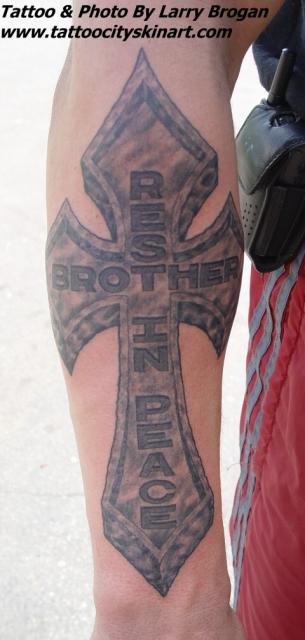rip cross tattoo. Larry Brogan - RIP Brother