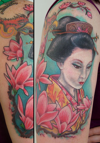 colorful geisha tattoo.