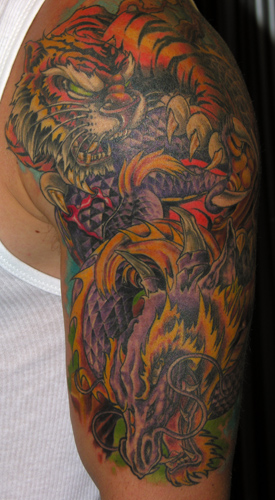 dragon tattoo color. tiger and dragon tattoo. Color