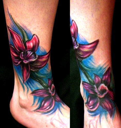 Tattooed Heart Studios : Tattoos : Flower Vine : flowers on foot