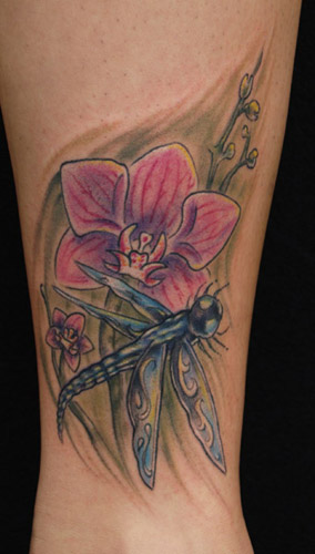 Tattoos. Tattoos Flower. dragonfly and orchid