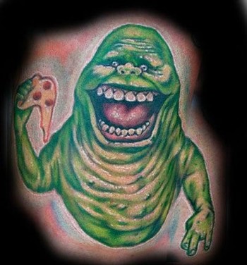 Comments: frank's slimer tattoo has a piece of pizza in one hand and the 