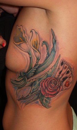 rose tattoos on side. Card Tattoo on Side