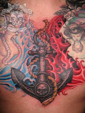 Best Design Unique Tattoo Fire Cruel Man Depicted on the Body