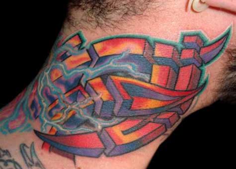 Mike Cole : Tattoos : Color : Geometric Neck with Lightning