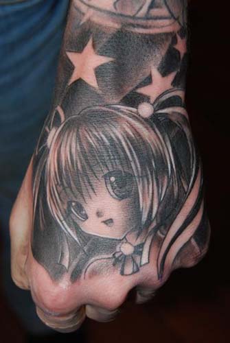 cute anime tattoo. black and gray cute tattoo