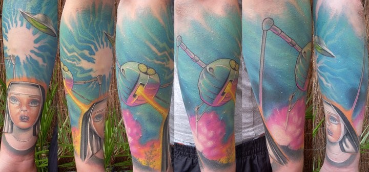 Looking for unique Bez Tattoos? Alien arm sleeve tattoo