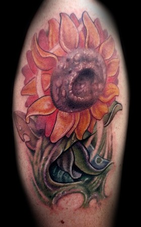sunflower tattoo back. attractive sunflower tattoo