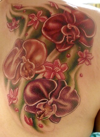 Comments: She wanted a bunch of fall-colored orchids and some cherry 