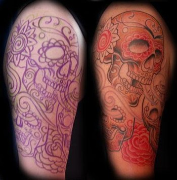 Two Kings Tattooing : Tattoos : Sleeve : Day of The Dead Skulls