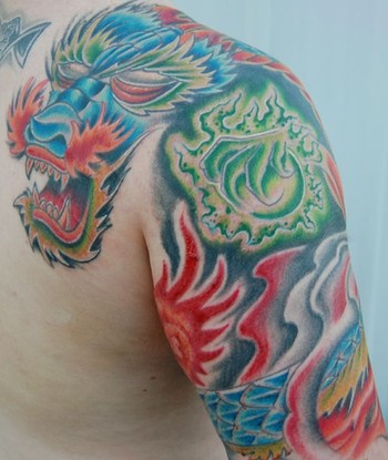 shoulder sleeve tattoo. Dragon 1/2 Sleeve and shoulder