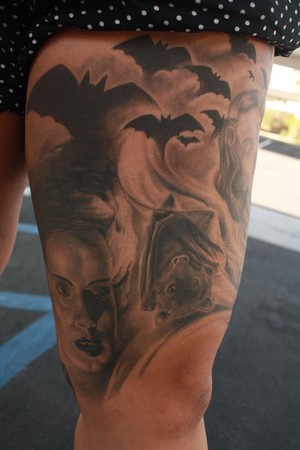 Comments: bat section of the horror tattoo leg. and you can see the Bride of 