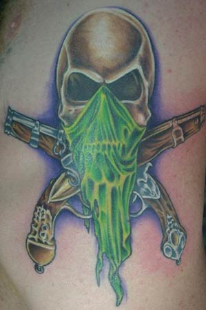 Evil Death Tattoos. Skull with Gun Crosbones