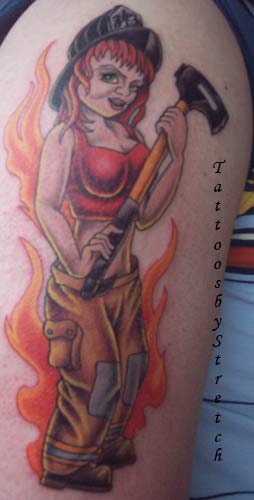 < previous | next > Looking for unique Tattoos? Firefighter Pinup
