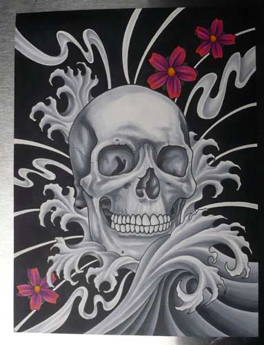 Comments Japanese style skull with waves