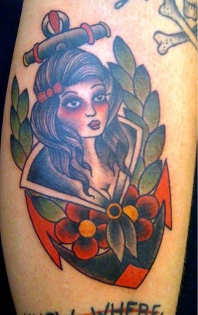 anchor, traditional sailor girl tattoo