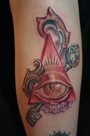 Illuminati Tattoo. Placement: Leg Comments: Feminine light pink version of 