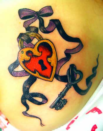 Heart lock and key with pretty
