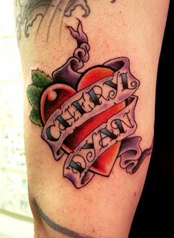 tattoos of hearts with banners