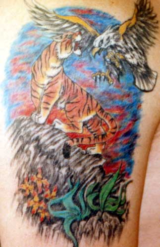 Tattoo Galleries: Eagle fighting Tiger Tattoo Design