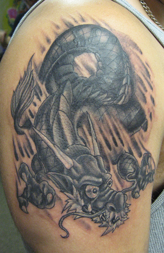 Keyword Galleries: Black and Gray Tattoos, Coverup Tattoos, Fantasy Dragon 