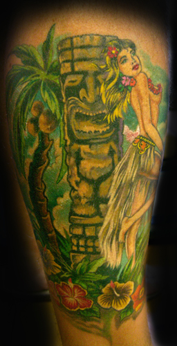 gangsta style tattoos. tiki style tattoo.