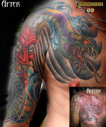 half sleeve and chest tattoo