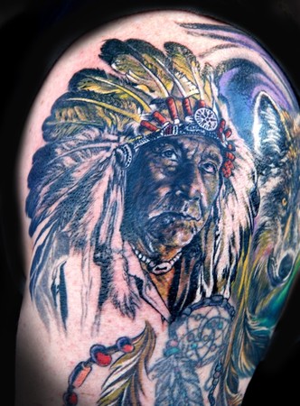 Chief ! Placement: Arm Comments: Work in progress, indian portrait tattoo.