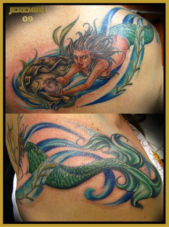 Mermaid! Placement: Back Comments: I love doing pin-up tattoos, 