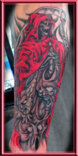 Evil Grim Reaper Tattoos. Jeremiah McCabe - Red Soul Reaper Large Image