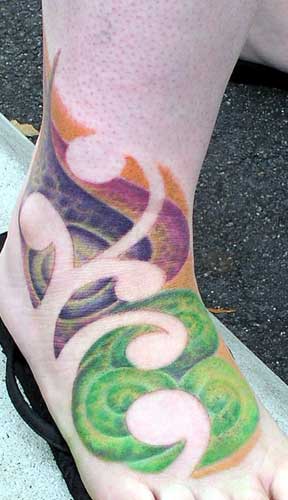 color foot tattoo. TN: "What are the elements that really get you psyched to 