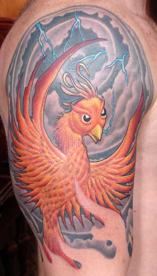 phoenix. Placement: Arm Comments: half sleeve with matching background to 